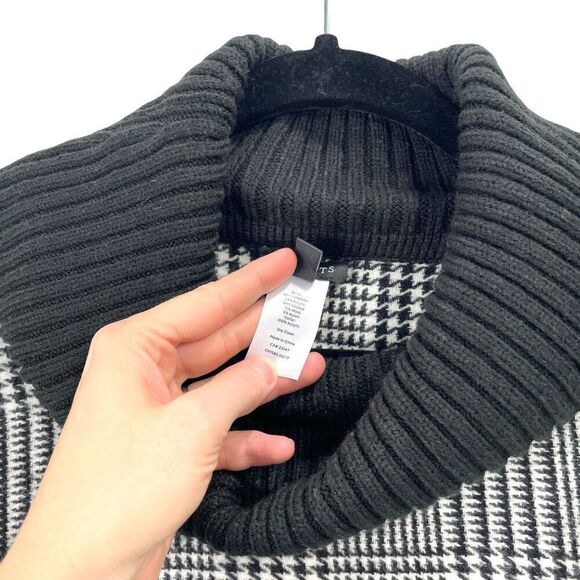 Talbots Houndstooth plaid Poncho Cape Shawl M/L Black White Fringe - Picture 4 of 7